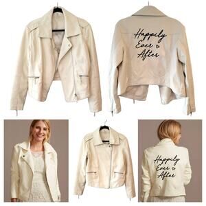 EUC David's Bridal Happily Ever After Vegan Leather White Moto Jacket Large